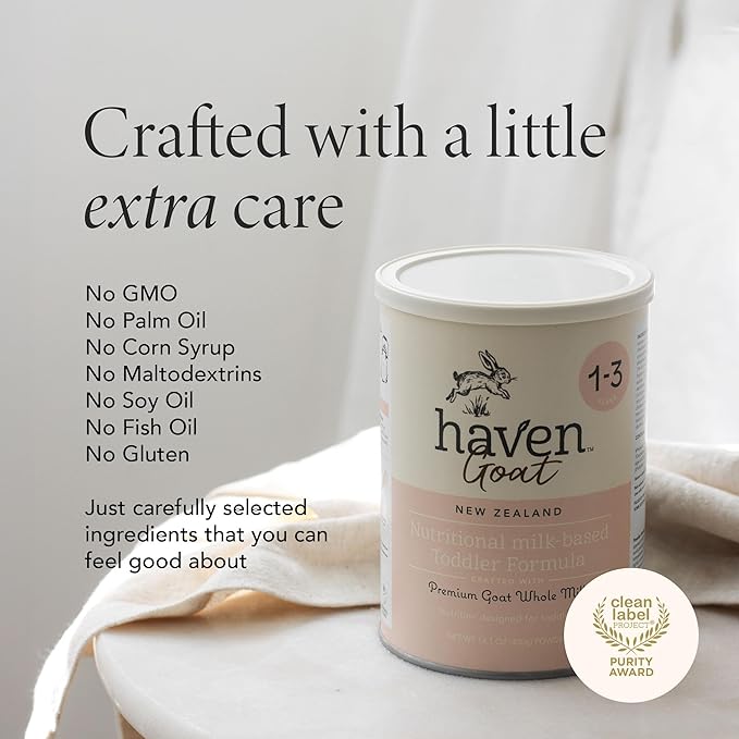 Haven Goat Toddler Formula, Grass Fed Whole Goat Milk Powder for Toddlers With Probiotics, Prebiotics, Lutein and Omega 3 Dha, Easy Digestion Formula, Non GMO, American Made, 14.1 Oz (6 Pack)