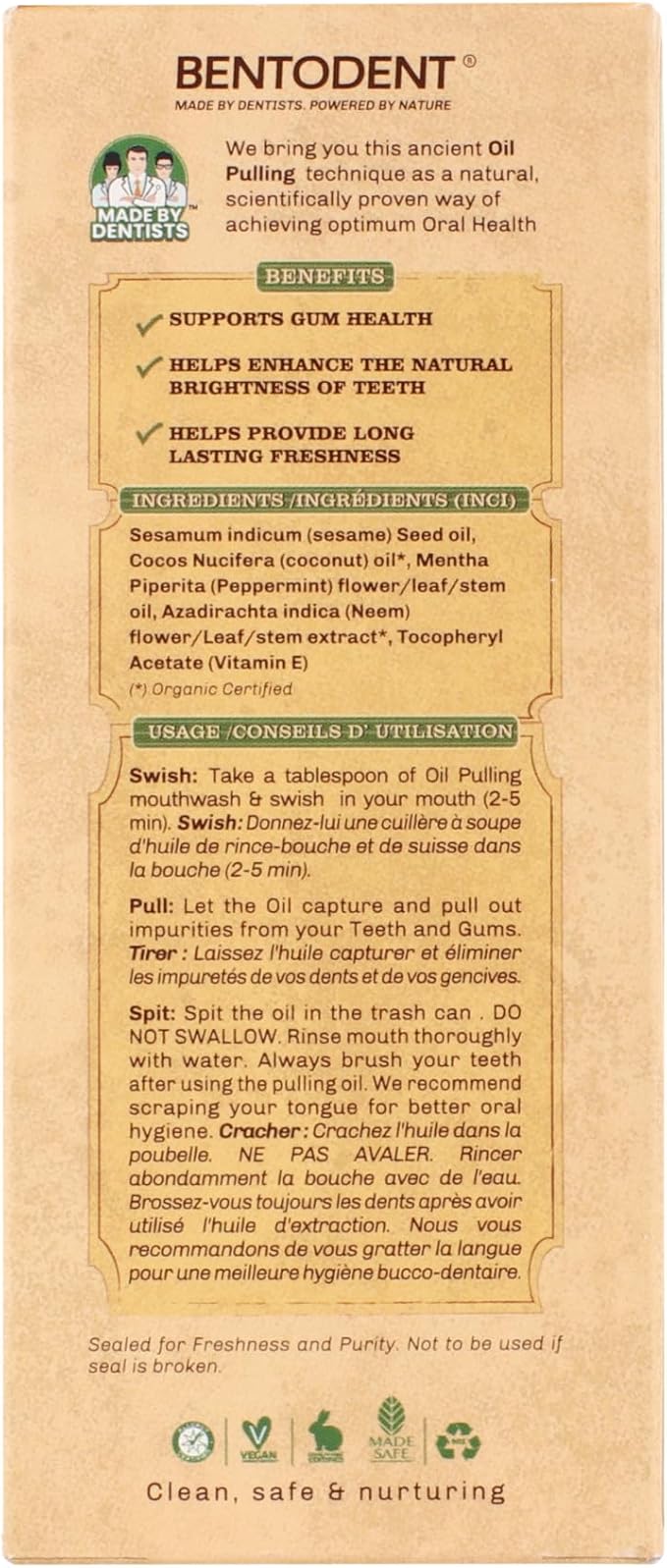 Bentodent Coconut Oil Pulling, Powerful Neem & Mint, Dual Strength of Sesame & Coconut Oil, Oil Pulling rinse for teeth & gums, Zero Sugar & No Alcohol mouthwash for Fresh Breath & Whitening,6 fl. oz.