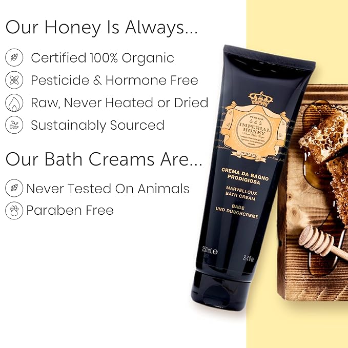 Perlier Imperial Honey Shower & Bath Cream - Nourishing & Soothing Luxury Bath Cream Made With 100% Organic Italian Honey For Deep Moisturization And Hydration (8.4 Fluid Oz.)