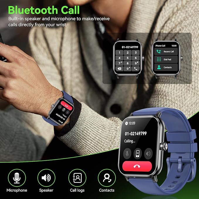Smart Watch for Men Women, 1.85" HD Touchsreen Fitness Tracker, 120+ Sport Modes, 24/7 Heart Rate & Sleep Monitor, Pedometer, Calories, IP68 Waterproof, Fitness Watch for Android iPhone (Blue)