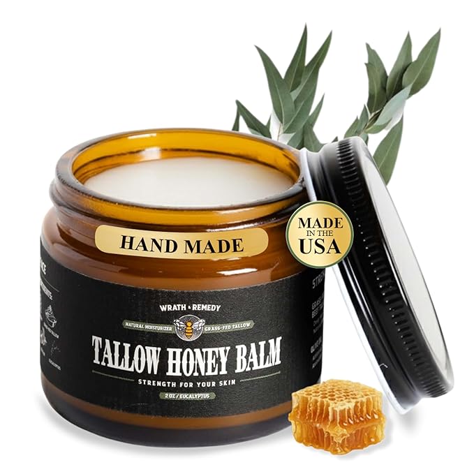 Organic Beef Tallow for Skin -2OZ (Eucalyptus, Concentrated) โ Grass Fed Beef Tallow for face + Body โ US-Made Tallow and Honey Balm Moisturizer for Dry & Sensitive Skin,Eczema,Rosacea (No Additives)