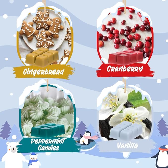 Winter Scented Wax Melts, Holiday Scented Wax Melts, Strong Scented Soy Wax Cubes/Tarts for Warmer, Candle Wax Melts for Home, Forest Pine,Spiced Cider,Cinnamon,Cranberry, 8x2.5oz