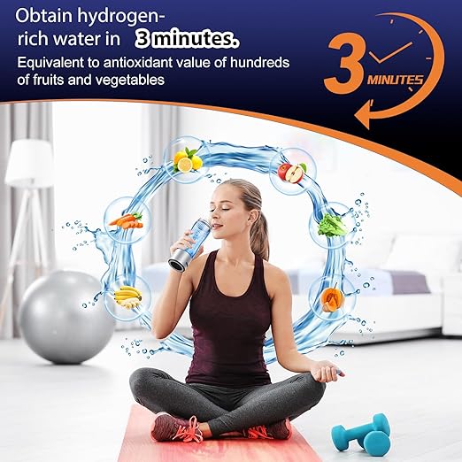 Hydrogen Water Bottle Generator, Portable Rechargeable aquahealth Hydrogen Water, Hydrogen Water Ionizer Machine, with SPE/PEM Technology, for Home Office Travel Fitness Drinking (Clear)