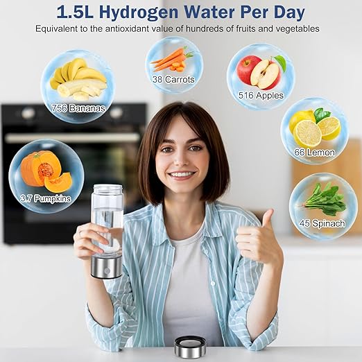 Upgrade Hydrogen Water Bottle,1800PPB Portable Hydrogen Water Bottle Generator with SPE PEM Tech,14OZ Hydro Water Ionizer Machine,Hydrogen Water Cup for Home Office Travel & Fitness
