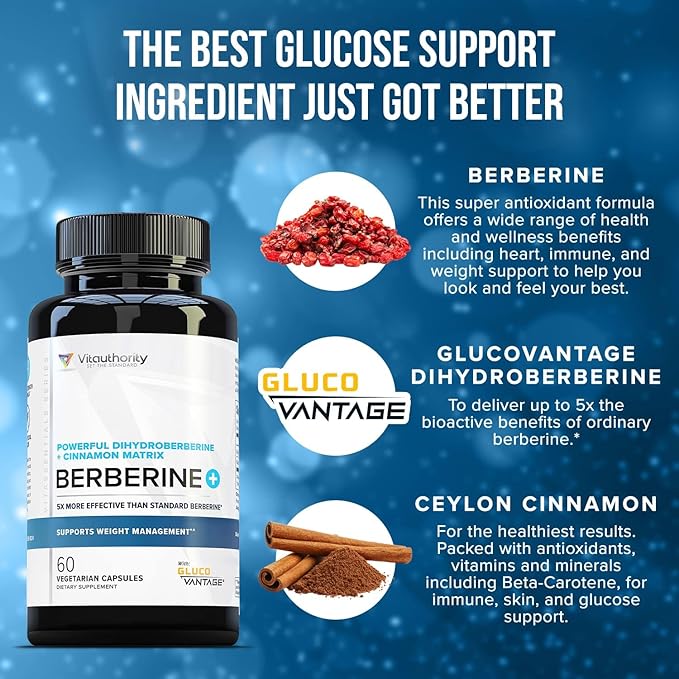 Berberine Supplement Ceylon Cinnamon Supplements Capsules | High Absorption Dihydroberberine, Cinnamon for Balance and Support | Vegan & Gluten Free Powerful AMPk Activator & Antioxidant | 30 Servings