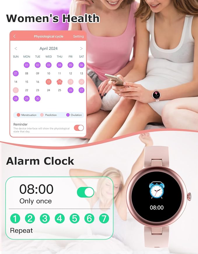 Fitness Tracker, Round Fitness Watches for Women with Bluetooth Call Heart Rate Monitor Sleep Tracker Calorie/Step Counter, Birthday Gift for Women Lady Mom Waterproof (Pink)
