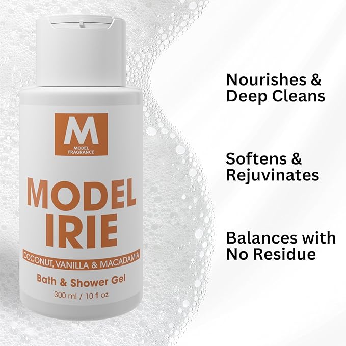 Model Irie Gourmand Body Gel | Coconut, Vanilla, and Macadamia Scented | Hydrating, Nourishing, and Refreshing Shower Gel | Scented Spa Products | Premium Body Cream for Clean, Soft Skin