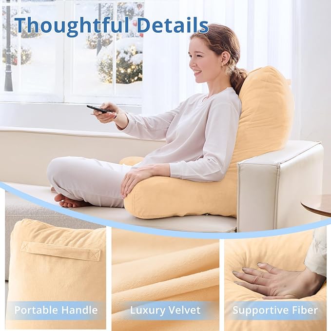 Sasttie 25-inch Reading Pillows for Sitting in Bed Adult, Jumbo Velvet Back Pillow Bed Sitting Up, XL High Back-Rest Support Cushion for Sit Up on Couch & Floor, Oeko-Tex Certified, Camel