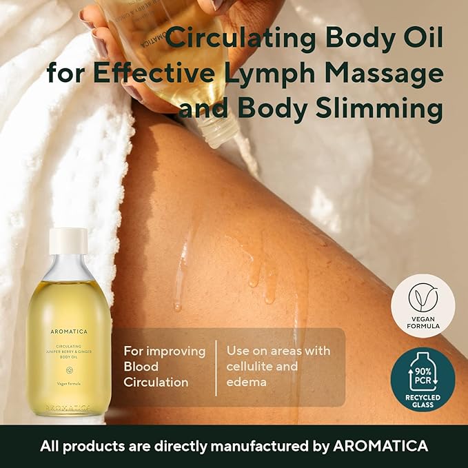 AROMATICA Circulating Body Oil Juniper Berry & Ginger -3.38 fl. oz. - Aromatherapy Massage Oil - Vegan Essential and Non Toxic Oil - After Shower Body Oil for Women