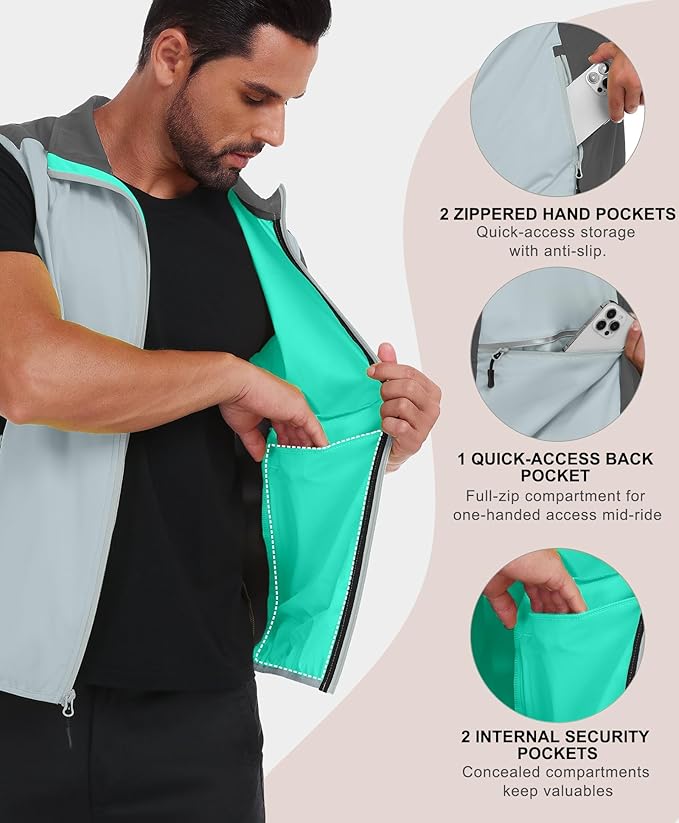 Little Donkey Andy Men's Water-resistant Outerwear Vests, Stretch Windproof Vest for Cycling, Running, Golf