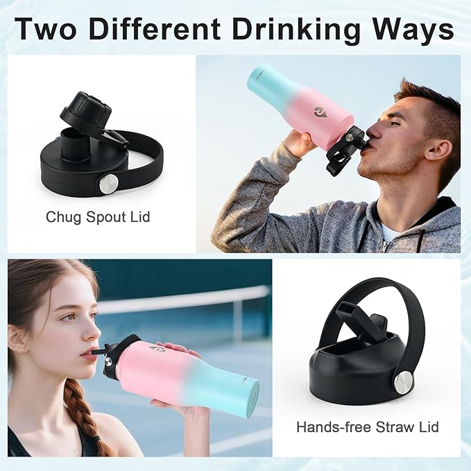 40 oz Insulated Water Bottle with Straw fit in Car Cup Holder, Triple Wall Vacuum Stainless Steel(Cold 48 hrs, Hot 24 hrs), Leakproof & Non-BPA, Hydro Travel Flask with Straw and Spout Lid