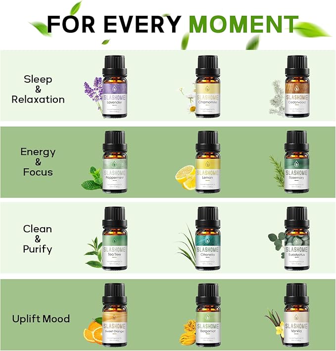 Essential Oils for Diffusers for Home โ 12-Pack Essential Oil Set for Sleep & Refreshing Scents โ Premium Aromatherapy Diffuser Oils Scents for Home in Wooden Gift Box, Best Gift for Any Occasion