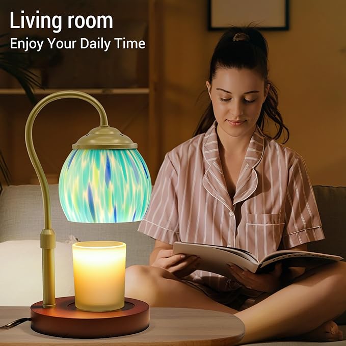Stained Glass Candle Warmer Lamp with Timer Dimmer, Height Adjustable Candle Warmer with 2 Bulbs, Wax Melt Warmer for Scented Jar Candle, Valentine's for Women,Mom,Her