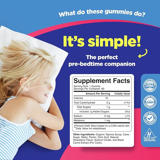 Phytoral Kids Melatonin 1mg Gummy Vitamins - Pure Melatonin Gummies for Kids and Mood Support - Children’s Vitamins Gummy for Deep Sleep Supplement Gummies 1mg
