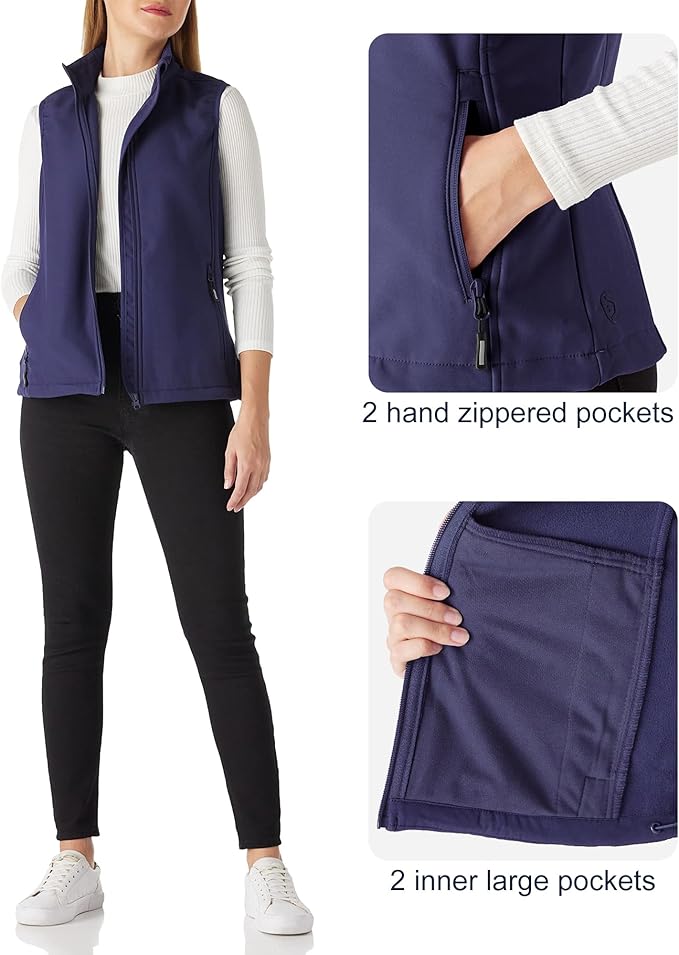 Outdoor Ventures Women's Lightweight Softshell Vest Windproof Fleece Lined Zip Up Sleeveless Jacket for Running Hiking Golf