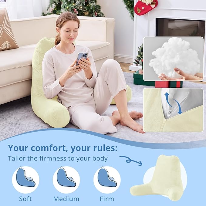 Sasttie 25-inch Reading Pillows for Sitting in Bed Adult, Jumbo Velvet Back Pillow Bed Sitting Up, XL High Back-Rest Support Cushion for Sit Up on Couch & Floor, Oeko-Tex Certified, Cream