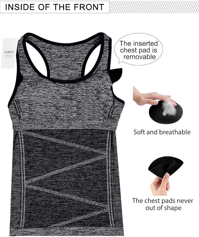 Disbest Yoga Tank Top, Women's Performance Stretchy Quick Dry Sports Workout Running Top Vest with Removable Pads
