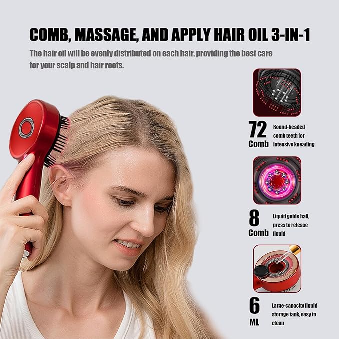 Red Hair Massager, Scalp Massager, Multi-Function Electric Scalp Massage Comb for Hair, Cordless Waterproof Oil Diffuser Massage Comb (Set Black)