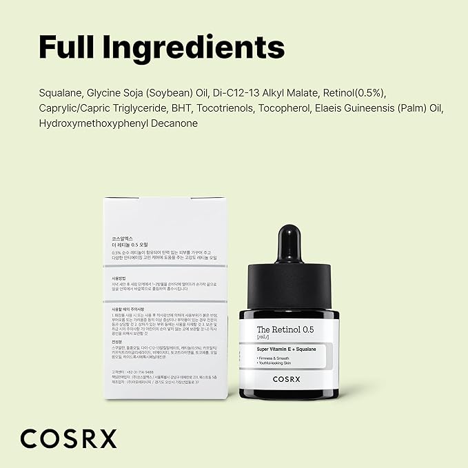COSRX Retinol 0.5 Oil, Anti-aging Serum with 0.5% Retinoid Treatment for Face, Reduce Wrinkles, Fine Lines, & Signs of Aging, Gentle Skincare for Day & Night, Not Tested on Animals, Korean Skincare