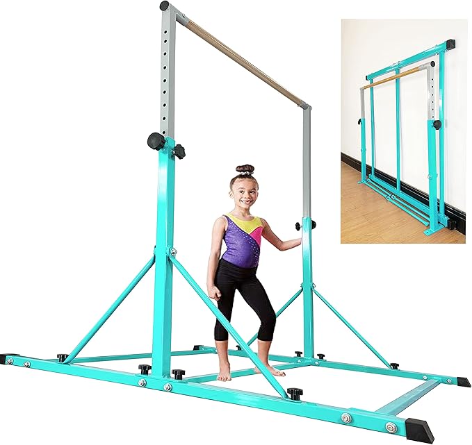 Gymnastic Bar for Kid and Teenage Ages 3-25, 5 FT / 6 FT Base Length, 5 FT / 6 FT Height, Gymnastic Kip Bar Horizontal Bar for Gymnast, Gymnastic Training Equipment for Home and Club Use
