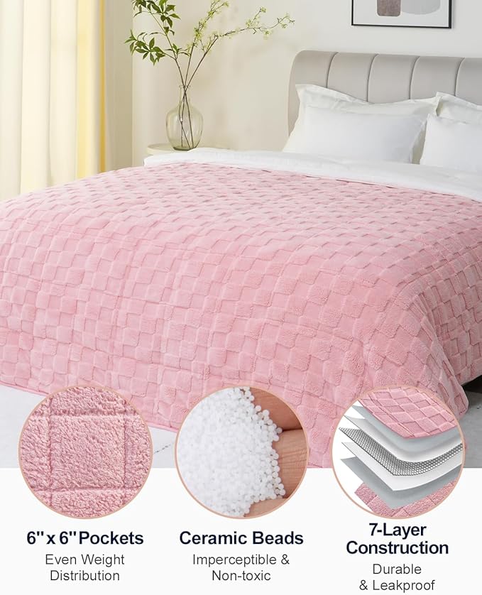 Kivik Dual Sided Weighted Blankets for Adults, Buttery Soft Stylish Checkered Heavy Blankets for Couch Sofa Bed - Ultra-Fluffy Fabric Brings Cloud-Like Comfort (60"x80",Pink,20 Pounds)