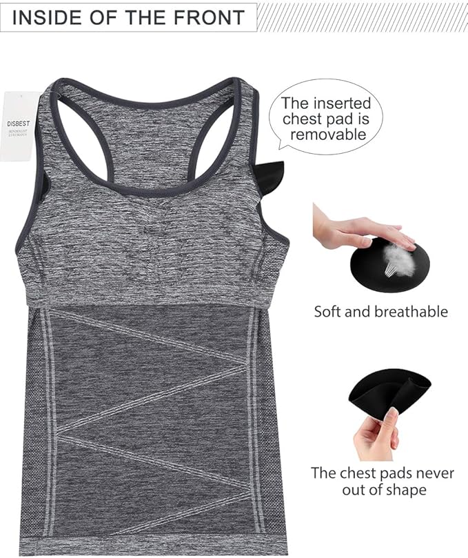 Disbest Yoga Tank Top, Women's Performance Stretchy Quick Dry Sports Workout Running Top Vest with Removable Pads