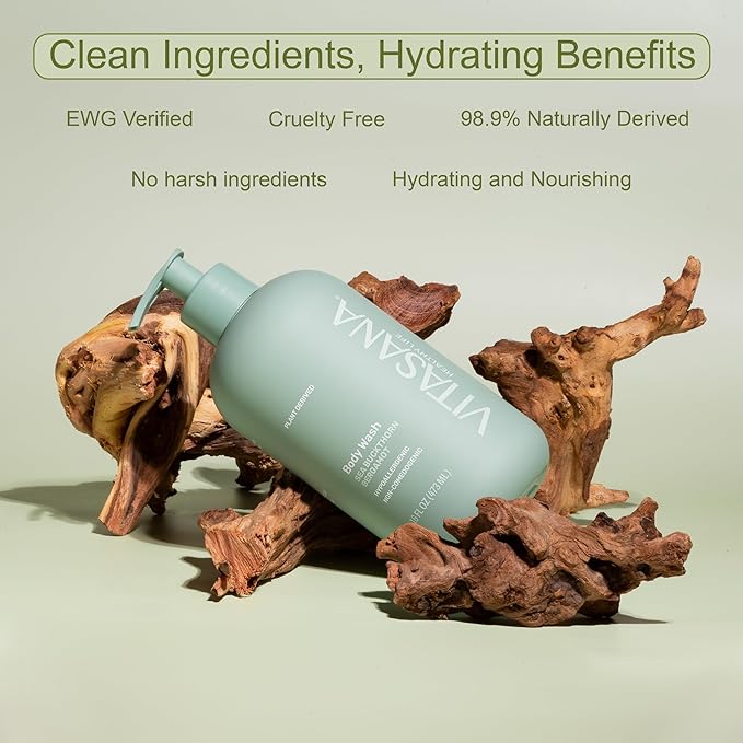 Natural Body Wash for Sensitive Skin, 16 oz – Sea Buckthorn & Bergamot Scent, 98.9% Plant‑Derived, EWG Verified, Hypoallergenic, Paraben‑Free, Sulfate‑Free, Cruelty‑Free