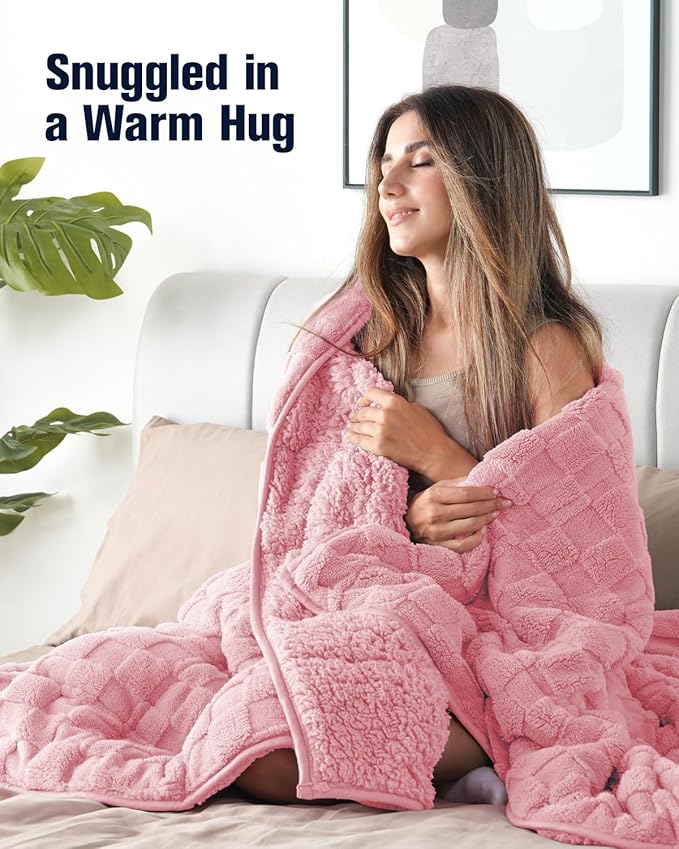 Kivik Dual Sided Weighted Blankets for Adults, Buttery Soft Stylish Checkered Heavy Blankets for Couch Sofa Bed - Ultra-Fluffy Fabric Brings Cloud-Like Comfort (60"x80",Pink,20 Pounds)