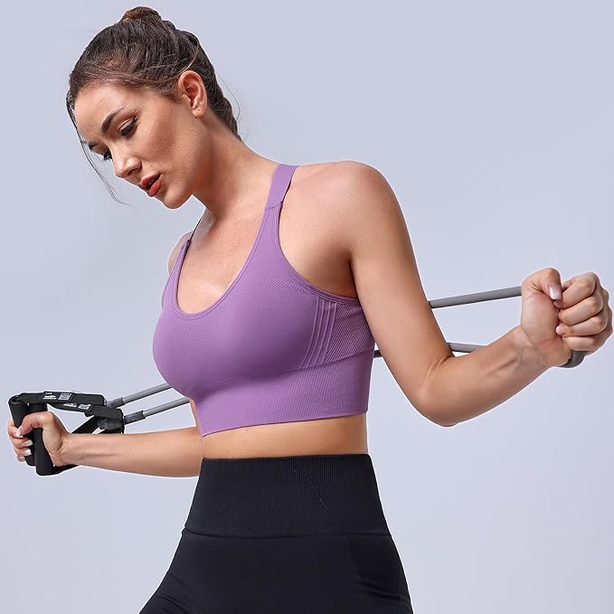 Evercute Adjustable Sports Bras for Women 3/4 Pack Racerback High Support Bras Padded Workout Bras Seamless Yoga Athletic Bra