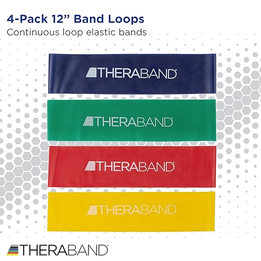 THERABAND Resistance Band Loop Set, Pack of 4, 12" Color Coded Exercise Bands from Beginner to Advanced Levels, for Strength, Stretching, Home Workouts, Pilates, Physical Therapy, For Men and Women