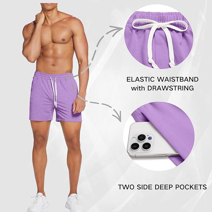 Deyeek 5.5 Inch Mens Pajama Shorts Sleep Cotton Lounge PJ Lightweight Elastic Waist Drawstring Nightwear Bottom with Pockets