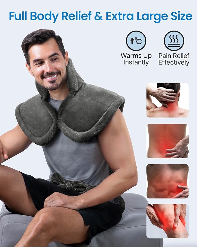RENPHO King Size Heating Pad for Back Pain Relief, Birthday Christmas Gifts for Men Women Seniors, FSA Eligible, 24"x37" XL Large Weighted Electric Heat Pad for Neck and Shoulders ETL Certified, Gray