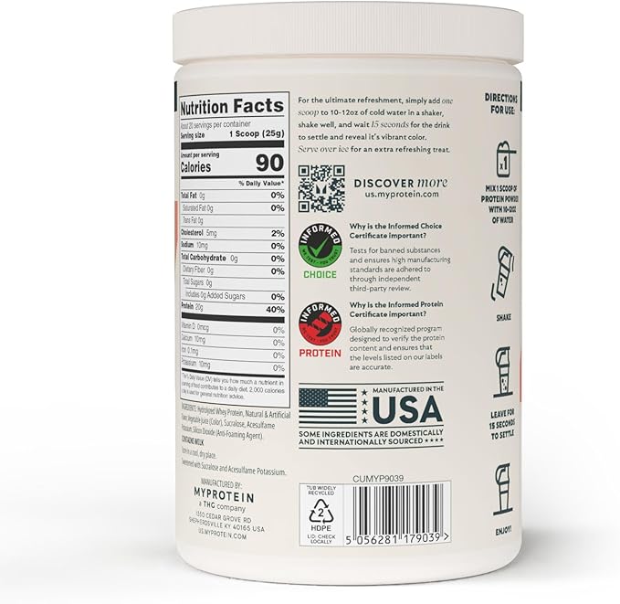 Myprotein Clear Whey Isolate Protein Powder, 1.1 Lb (20 Servings) Tropical Dragonfruit, 20g Protein per Serving, Naturally Flavored Drink Mix, Daily Protein Intake for Superior Performance