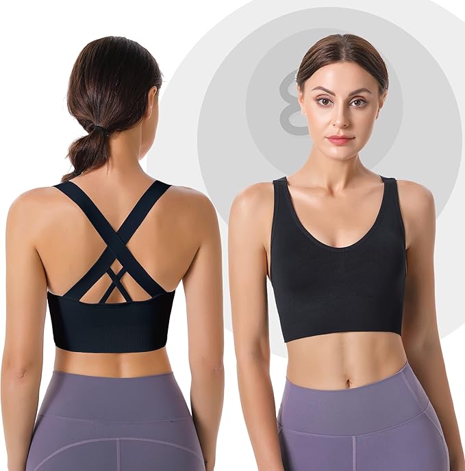 Evercute Sports Bra for Women Padded Medium Support Criss Cross Strappy Bras Seamless High Impact Yoga Exercise Athletic Bras