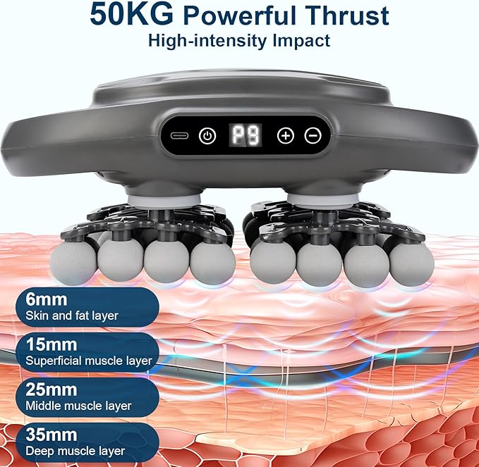 Massage Gun, 42 Head Foot Back Neck Shoulder Massager with 9 Adjustable Multi-Modes & Intensities, Fascia Gun for Athletes, Birthday Gifts for Men
