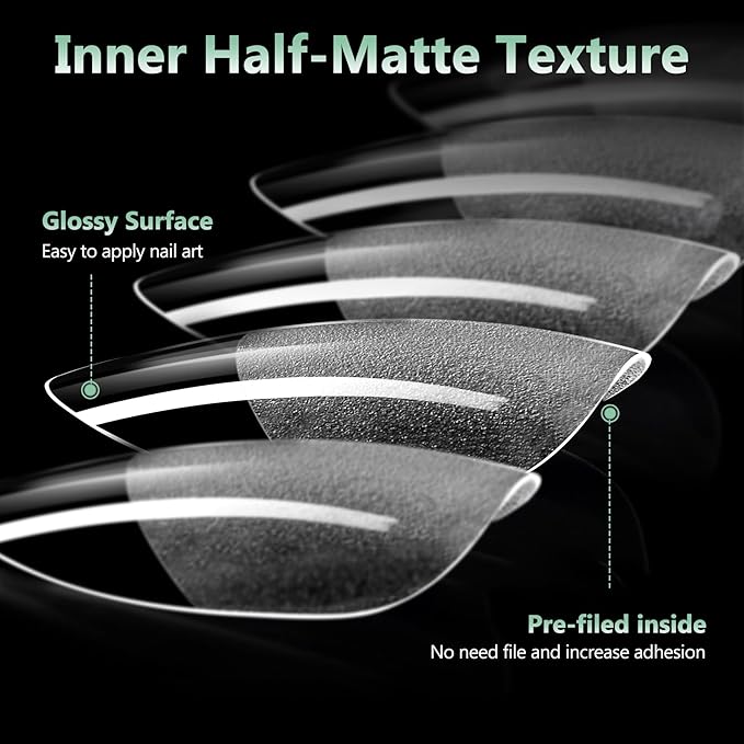 Medium Almond Nail Tips, 216pcs Acrylic Fake Nails Gel Nail Tips Soft, Full Cover Pre-Shaped Matte Clear Press on Nails for Extension, Diy at Home Manicure 12 Sizes