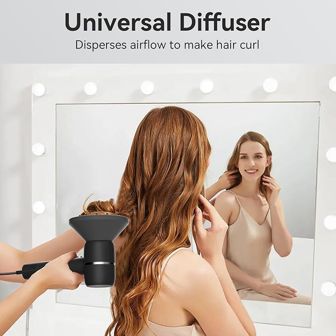 Hair Dryer,Less Heat Damage 160,000RPM High Speed Blow Dryer,Negative Ionic Care Hair Dryer,Fast Drying Ionic Blow Dryer,Thermo-Control Low Noise with Smoothing Brush & Diffuser, Black