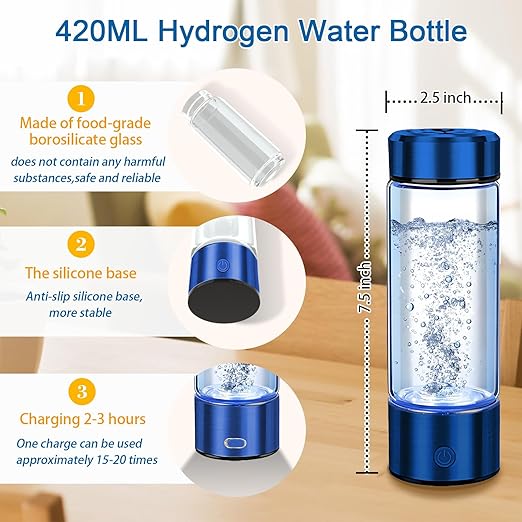 Hydrogen Water Bottle Generator, Portable Hydrogen Water Ionizer Machine Rechargeable Hydrogen Rich Water Bottle for Travel 420ml Gift for Women Gifts