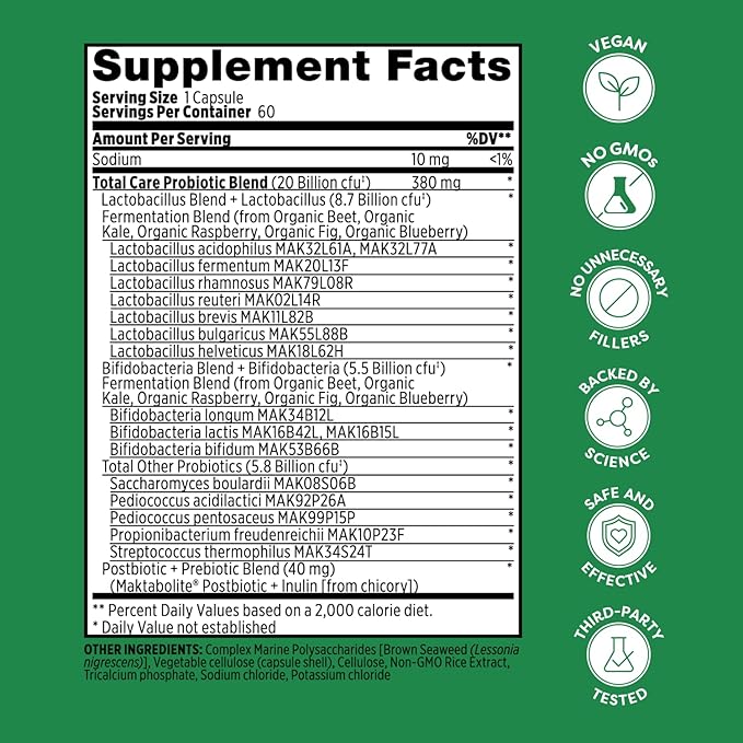Probulin Total Care Pre + Pro + Postbiotic, 20 Billion CFU, 60 Vegan Capsules (Pack of 2)