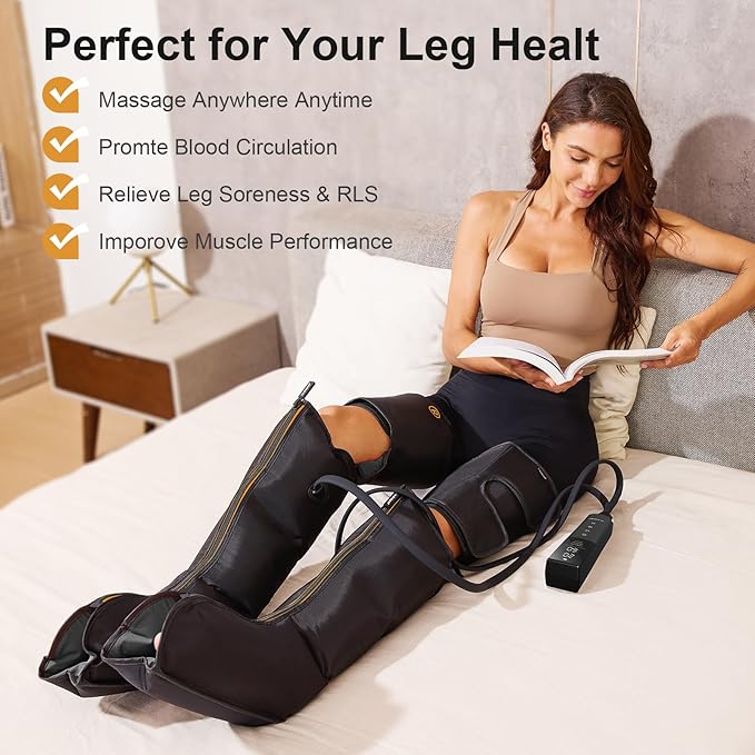QUINEAR Advanced Cordless Full Leg Air Compression Massage, Leg and Foot Massager with Wireless Remote, Foot Calf & Thigh Massager for Swollen Legs, Rechargeable & Portable for All-Day Relief