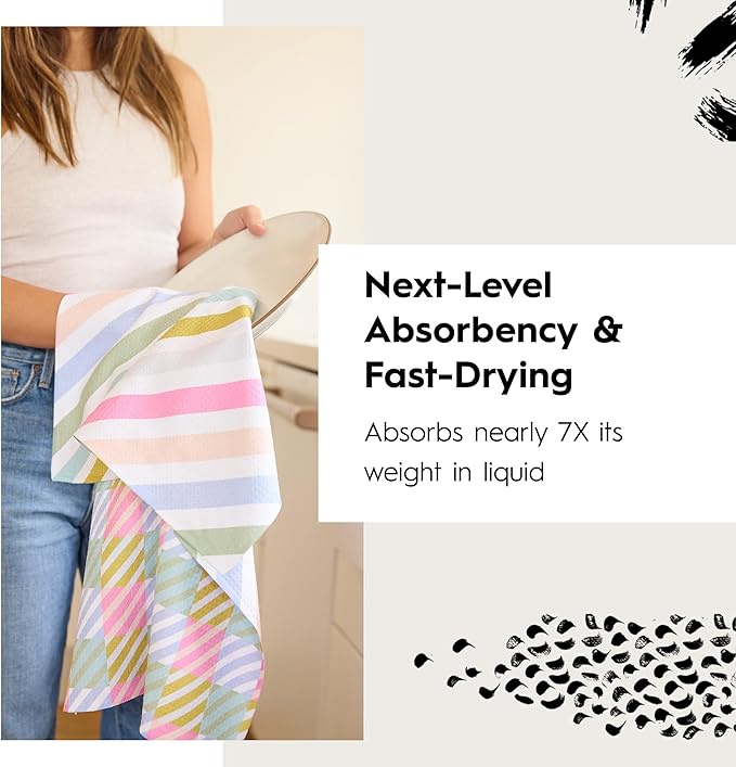 GEOMETRY Spring Kitchen Towels - Quick Dry Microfiber Cloth Spring & Summer Dish Towels for Kitchen Drying - Premium Quick Dry Towel - Cute Banana Lines, 18" x 30" - 1-Pack