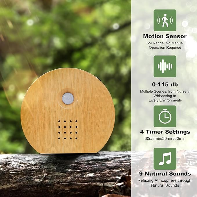 Bird Chirping Sound Box for Bathrooms: Singing Bird Box Motion Sensor for Interiors - Relaxing Nature Birdybox Singing Bird Sounds Device for Hallway Office Living - Yellow
