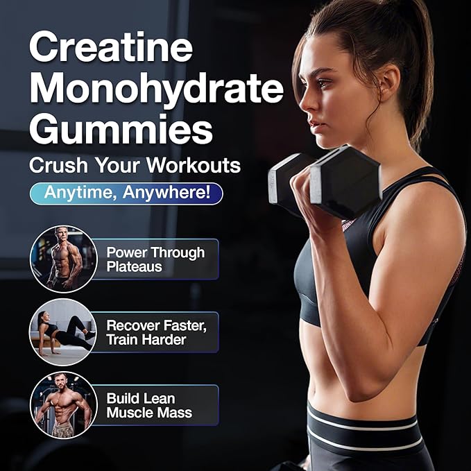 Creatine Gummies for Men & Women - Creatine Monohydrate Gummies 5g, Muscle Builder, Energy Boost & Pre-Workout Supplement, Low Sugar Taurine Chewable Gummy 2 Pack
