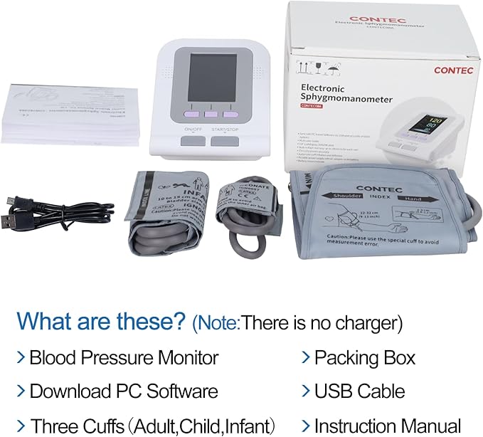 CONTEC Fully Automatic Blood Pressure Monitor Upper Arm Cuff 3 Mode 3 Cuffs Electronic Sphygmomanometer 300 Sets Memory