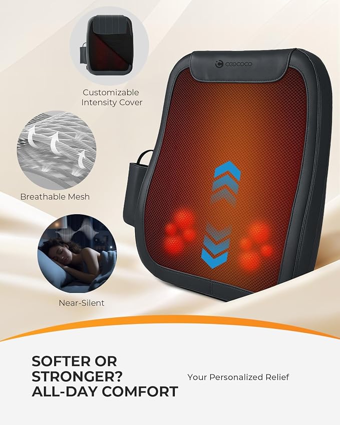 CooCoCo Back Massager with Heat, 2025 Upgraded Back Massager for Pain Relief Deep Relief, 2X Larger Heating Area, FSA Eligible, HSA Shiatsu Rooling Back Massage, Christmas Gift for Dad Mom Women Men
