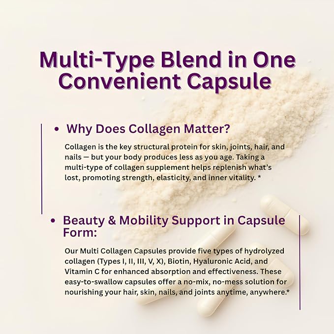 Micro Ingredients Multi Collagen Pills for Women & Men, 240 Capsules | Type I, II, III, V, X - Hydrolyzed Peptides with Biotin, Hyaluronic Acid & Vitamin C | Hair, Skin, Nail & Joint Support*