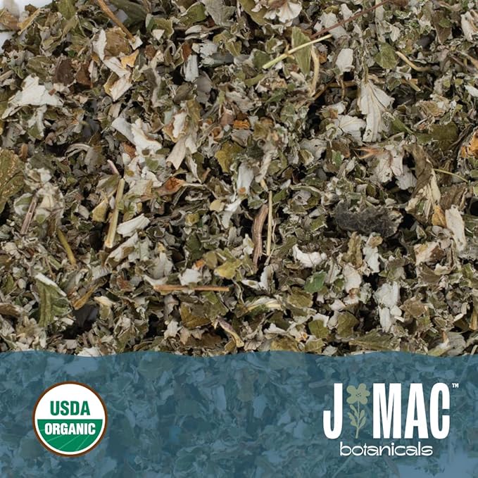 J Mac Botanicals, Organic Red Raspberry Leaf, Herbal tea (16 ounce bag 200+ cups) cut & sifted dried leaf, pack of 2