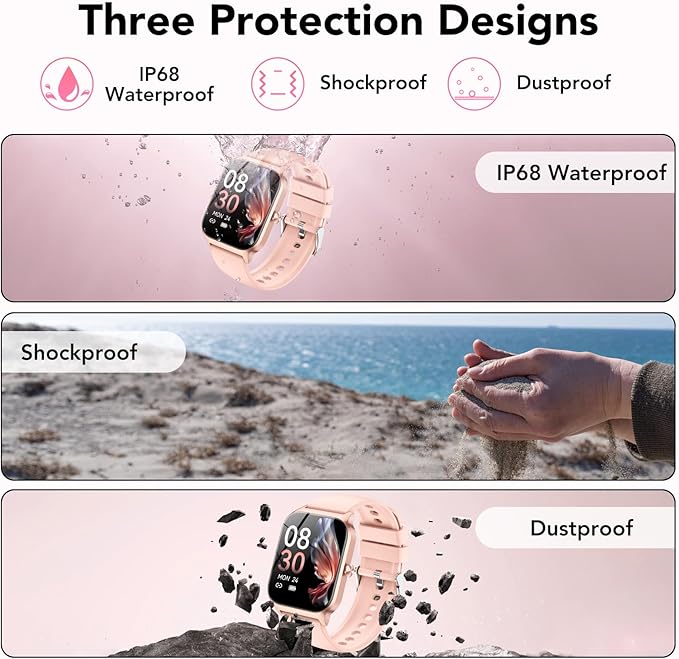 Smart Watch for Men Women, 1.85" HD Fitness Tracker with Bluetooth Calls/Messages, IP68 Waterproof, 115+Sports Modes, 24/7 Heart Rate/Sleep Fitness Watch Compatible with iOS/Android, Lotus Root Pink