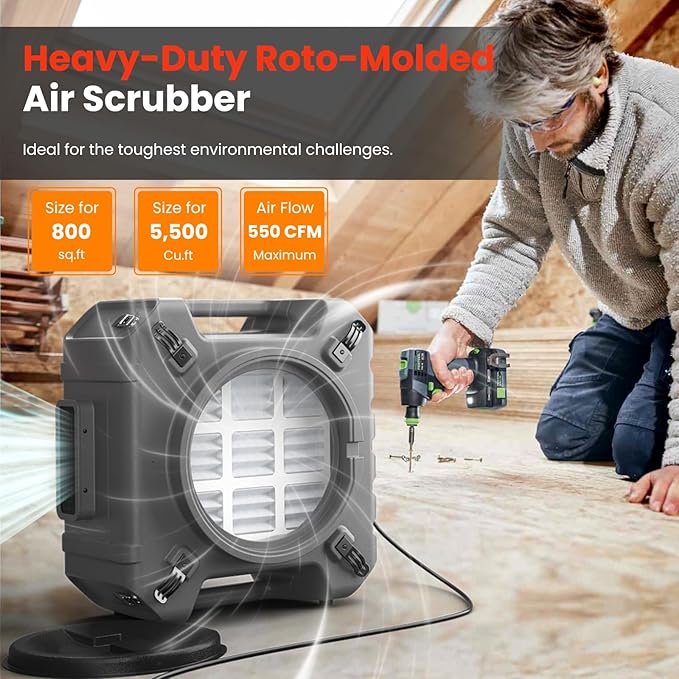 Abestorm HEPA Air Scrubber with 3 Stage Filtration System, Industrial Commercial Air Purifier for Damage Restoration, Stackable Negative Air Cleaner Machine, Airflow Max 550 CFM, S3