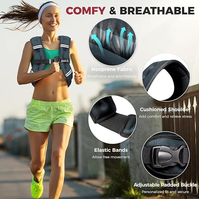 BAGAIL Weighted Vest, 5lbs/8lbs/10lbs/12lbs/15lbs/20lbs/25lbs/30lbs Weight Vest with Detachable Phone Pouch, Rucking Vest for Women, Men, Walking, Weight Loss, Training, Running
